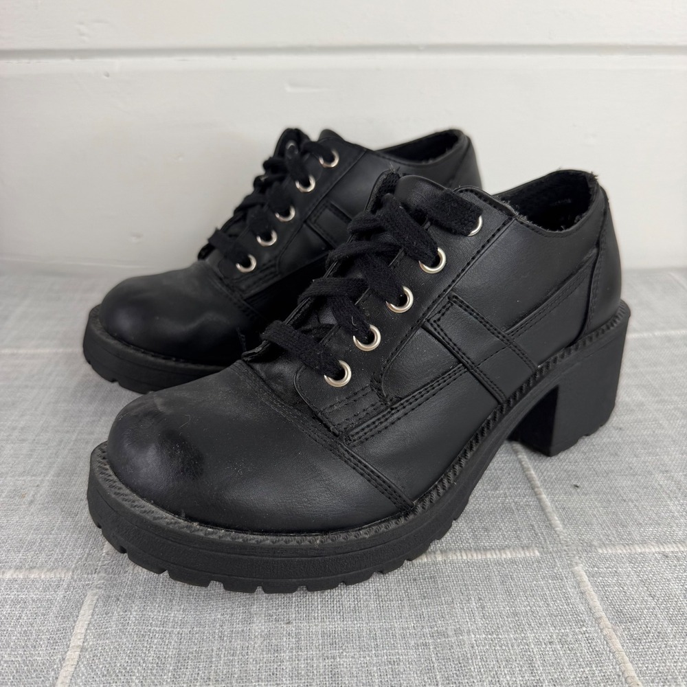 Y2K VTG No Boundaries Black Chunky Platform Lug Sole Oxford Shoes Size 7